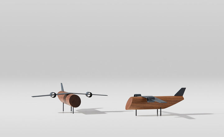 aircraft made in solid wood and metal by Mad Lab, unique object for your home